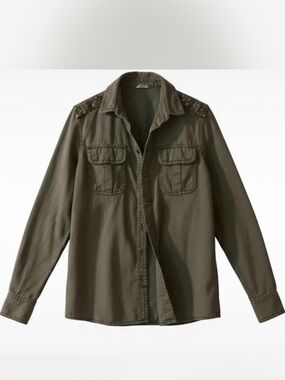 Fossil Olive Green Shirt Jacket with Studded Rivet Shoulders